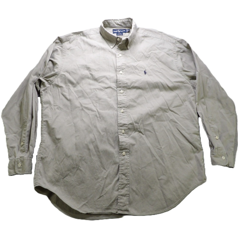 VTG Ralph Lauren Blaire Button Down Shirt Men L Beige Long Sleeves Cotton Casual